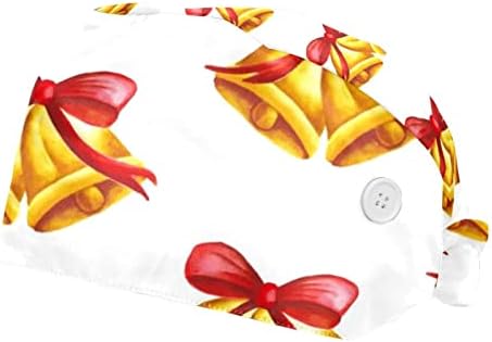 Božićni žuti uzorak zvona Sretan Xmas 2pcs Radni kape sa gumbom i dugačkim opskrbljivanjem Žene Ponytail