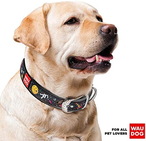 WAUDOG kožna ovratnica sa NASA dizajnom - ogrlica za pse za srednje pse, male i velike pse - ogrlice za