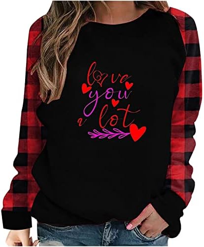 Valentinovo košulje Žene Bluze Ljubav Srca Grafički dugi rukav Tee Spajanje bivola Plaid Pulover Top Tunic
