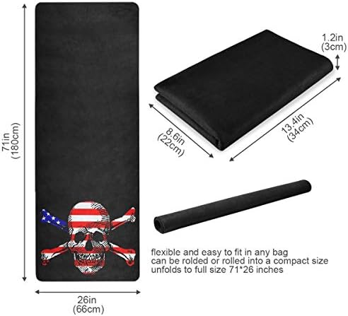 Qilmy Travel Yoga Mat neklizajuća američka zastava Lobanja glava Print antilop Površinska gumena prostirka