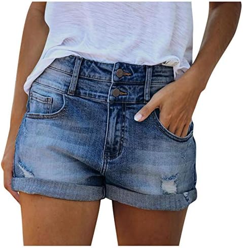 Jean Cut skitne kratke hlače Žene visoke kratke hlače Traper trendi Stretch hlače struk žene Ženske joge