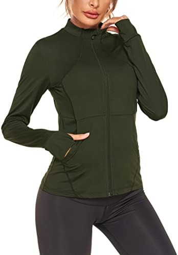 Coorun ženske jakne za trčanje Slim Fit Workout Jakna Zip up pokretač za trčanje sa rupama za palčeve