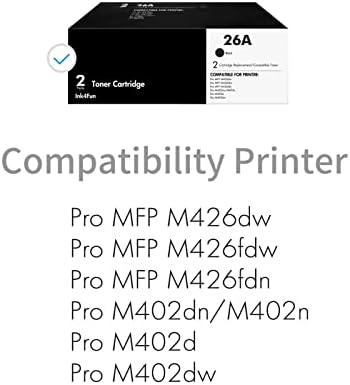 Cf226a 26a Toner kaseta Crna 2-paket kompatibilan za HP 26a CF226X 26x zamjena za Laser Pro M402dw M402n