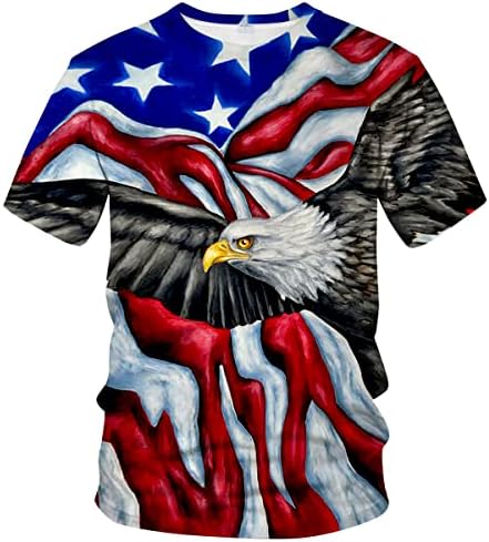 Liohans Unisex 3D Patriotska američka zastava tiskana majica ljetni roman okrugli vrat kratkih rukava s