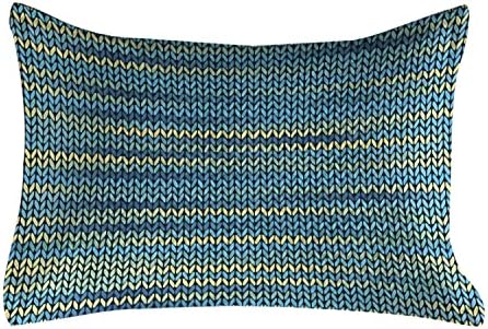 Lunaristički žuti i plavi quild jastuk, pletena melange inspirirana grafički odjeća uzorak teksture, standardni