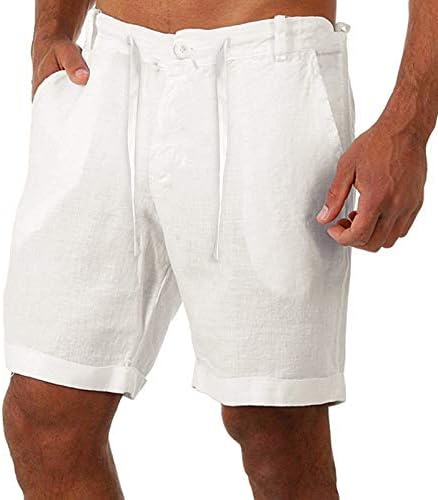 Ymosrh muške atletske kratke hlače pamučne posteljine casual pantalone gumbi za spajanje pojačanih džepova