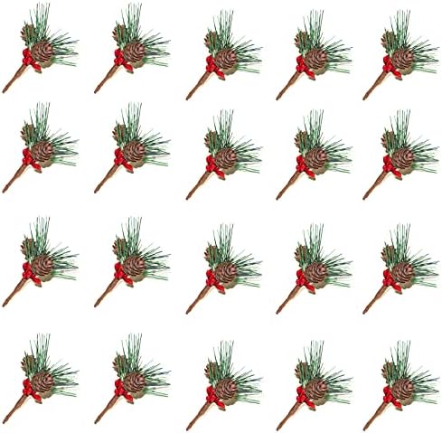 Izvrsni božićni ukrasni pokloni, 20pcs Umjetni borovi Picks Božićna simulacija borove igle Male bobice Pinecones