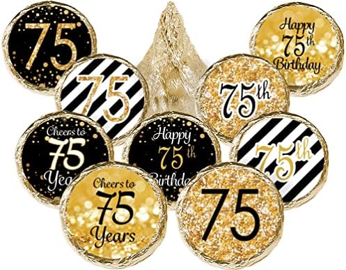 Crne i zlatne naljepnice za 75. rođendan-180 naljepnica