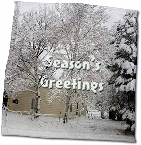 3Drose sezonski pozdravi napisani iznad prekrasne zimske scene sa drvećem - ručnicima