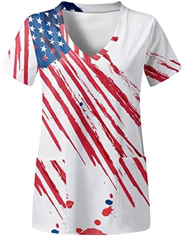Majice za 4. jul američka zastava ljetne kratke rukave V-izrez majice sa 2 džepa bluze praznična Ležerna