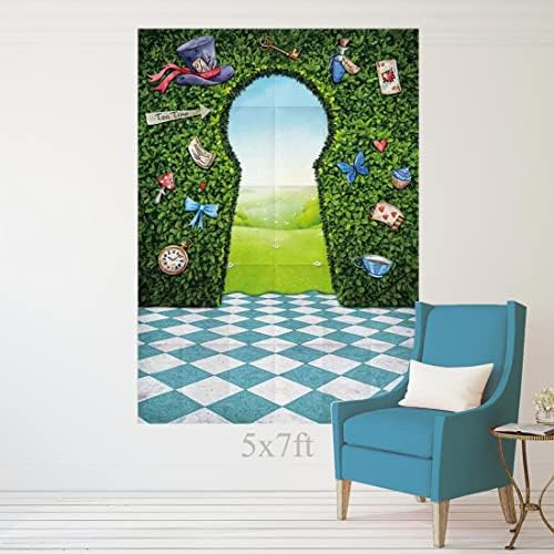 Allenjoy 59 x 82 Wonderland zelena ograda čajanka ključ za držanje šahovska tabla fotografija pozadina fotografija