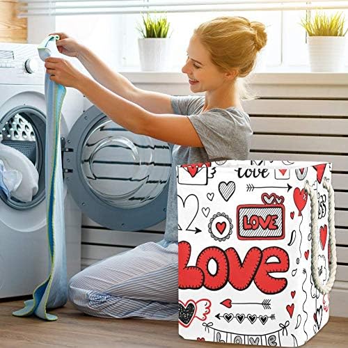 Inhomer ruka nacrtana doodle Love Pattern 300D Oxford PVC vodootporna odjeća Hamper velika korpa za veš
