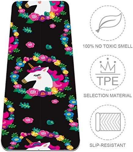 Slatka jednorog u vijenac od Flowers6mm Print Extra debeli Yoga Mat, Eco-Friendly TPE vježbe Mats Pilates