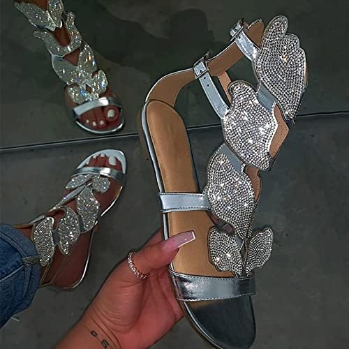 Yanzhenglip sandale ženske odjevne ljetne ravne, ženske Ležerne boemske cipele na plaži modne kristalne