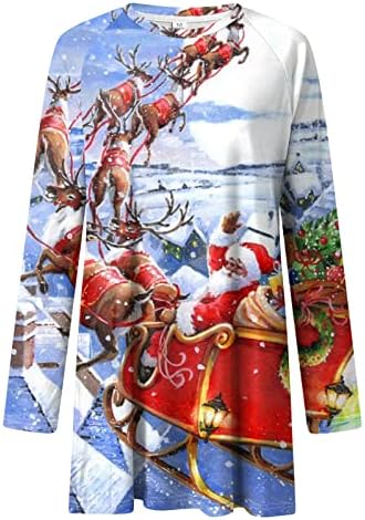 Ženske zapadne ružne božićne majice dugih rukava smiješna grafika Xmas Reindeer Grafički ispis Thee Festival