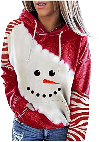 Jinf modni ženski s kapuljačom božićne duksere-crveno vino staklo Ispis pulover snijeg snijeg snijeg-kontrastni
