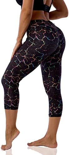 Uiuo-Uiepeu uzork za ispisane kaprim gumbe sa džepovima za žene Tummy Control Workout Yoga Capris
