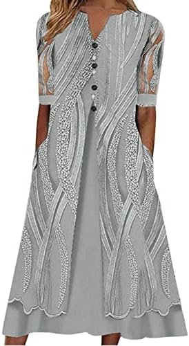 Haljine za žene 2023 ljetna casual midi haljina cvjetno dugme dole boho duga haljina V izrez kratkih rukava