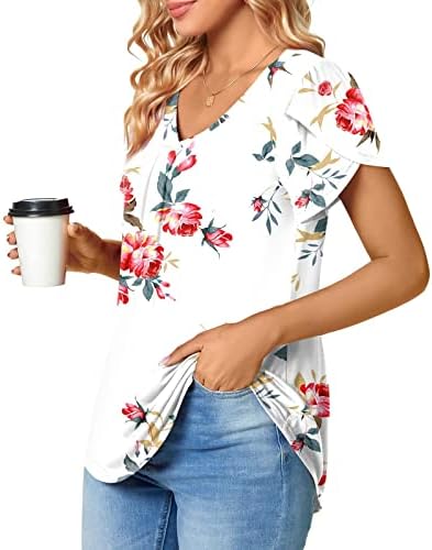 Ljetna jesenska košulja za ženske kratkih rukava Vneck pamučna cvjetna grafička labava fit opuštena fit
