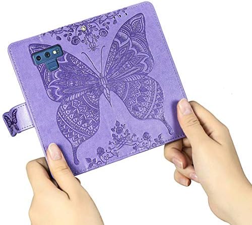 Meupzzk Samsung Galaxy Note 9 torbica za novčanik, reljefni leptir cvijet Premium PU Koža [Folio Flip] [postolje]