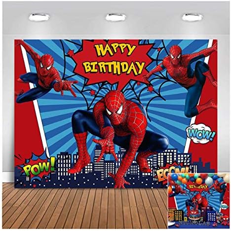 1superhero City tematska fotografija pozadine crvena plava pruga Spiderman djeca dječaci Sretna Rođendanska
