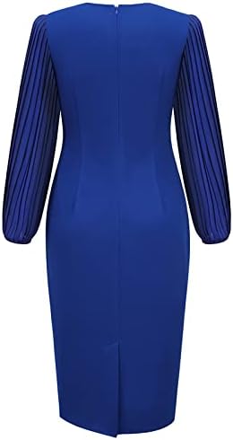 NOKMOPO Formalne haljine za žene Ženska puna boja okrugla vrata A-line dugih rukava midi haljina pletene