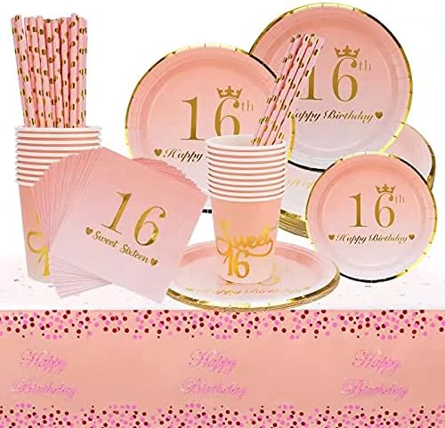 Sweet 16 potrepštine 16. rođendan dekoracije Set - za jednokratnu upotrebu posuđa uključuje ploče, šalice,
