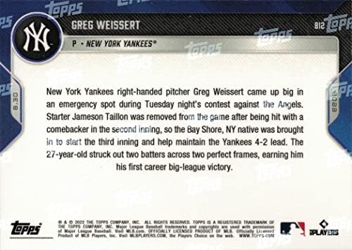 2022 TOPPS sada Baseball 812 Greg Weissert Pre-Rookie Card Yankees - samo 578 izrađen