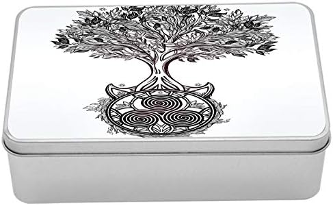 AMESONNE CELTIC METALNA KUTIKA, ručno izvučeno drvo života i triskelija u korijenima za kultno, višenamjenska pravokutna limenka kontejnera sa poklopcem, 7,2 x 4,7 x 2,2 , bijela i crna