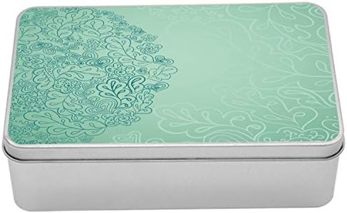 Metalna kutija za Ambesonne Mint, cvjetni jednostavni uzorak s mješovitim listovima Botanički ljepota priroda ilustracija, višenamjenska pravokutna limenka kontejnera sa poklopcem, 7,2 x 4,7 x 2,2 , tirkiz