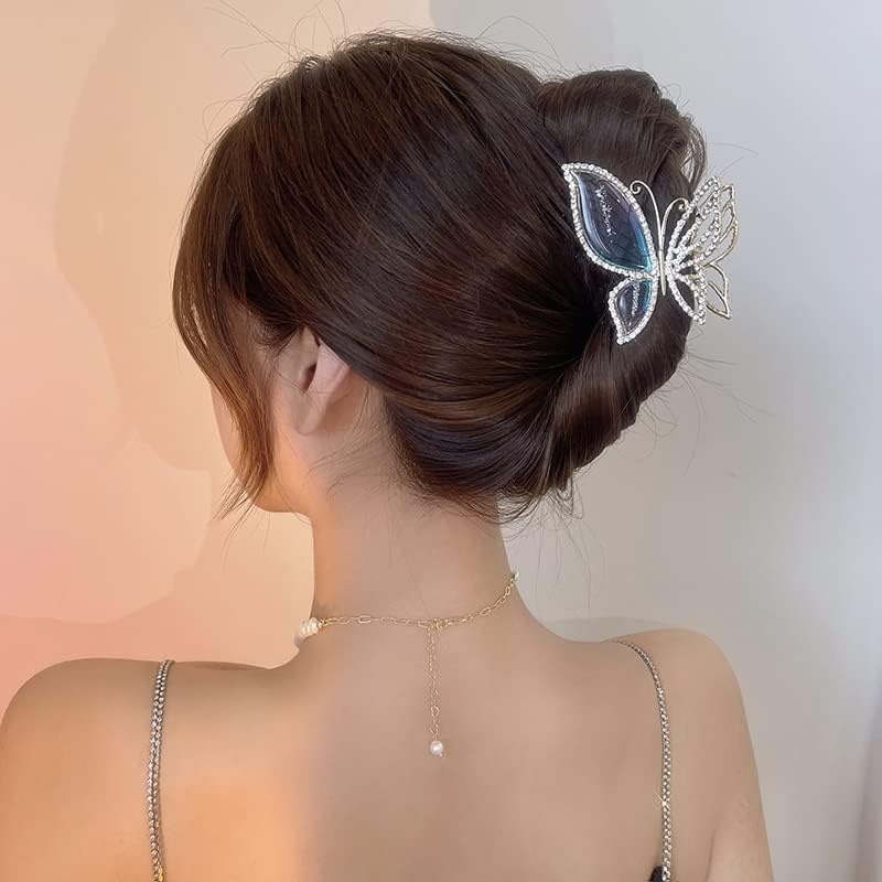 N / A Korejska kosa Claw High-End Boja Amber Leptir Clip za kosu Žene Rhinestones Luksuzni Exquisite frizerski