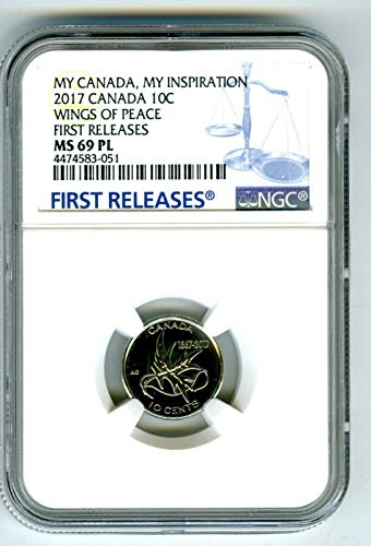 2017 CA Kanada 150. godišnjica 10 centila krila mira Kvalitet Registry Prvi izdanja Dime MS69 pl NGC
