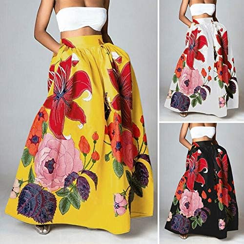 Lzealske haljine za žene 2023 Boemski cvjetni print High struk džep maxi suknja za zabavu na plaži duga