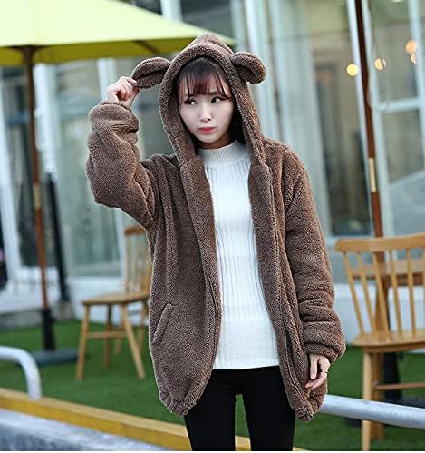 Fluffy modne repne uši kapuljača za žensku djevojku, zimska topla plišana duksera džemper kaput dukseve