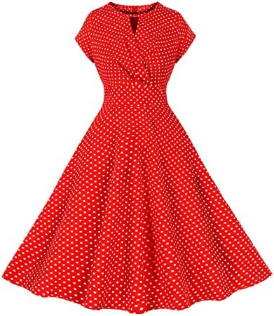 Ljetne haljine za žene 2023 Kratki rukav Elegantni Hepburn Style Ruched Dot 1950S midi visoko struk sunčana