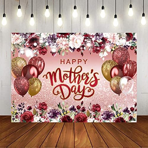 Mocsicka Happy Majčin dan pozadina bordo cvijeće Rose Gold Glitter fotografija pozadina vinil majke dan