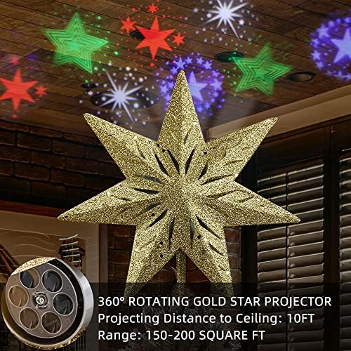 Fitan božićno stablo, 8 Zlatna božićna stabla zvijezda sa svjetlima projektora, 7-šiljastim osvijetljenim