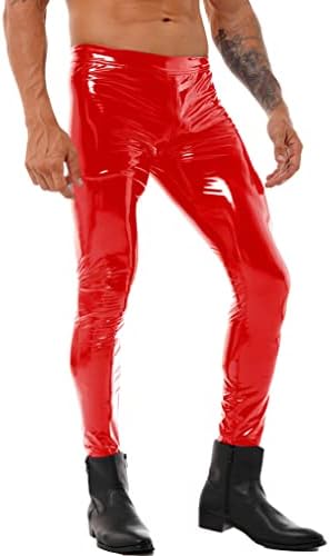 Acsuss muške sjajne metalne umjetne kožne motorne bicikliste učvrsne hlače na pantalone na zatvaraču duge