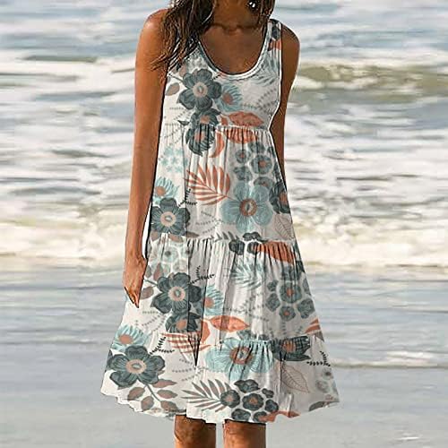 Ljetna haljina za plažu za žene, ženski list ispis za ispis sa rušenjem nagnutih slojeva haljina za labavu