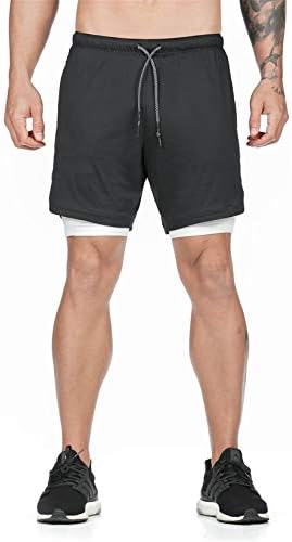 Andongnywell muški 2 u 1 trčanja Hlatki teretana Brza suha unutrašnja kompresija kratke hlače hlače sa džepom