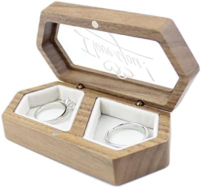 Drveni angažovanje nosioca za vjenčani prsten, volim te ispisani prozirni poklopac bijeli baršunast za prikaz