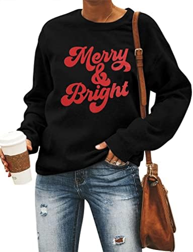 MyHalf veselje i svijetle dukseve Žene vesele božićnu košulju Xmas Ležerne prilike dugih rukava