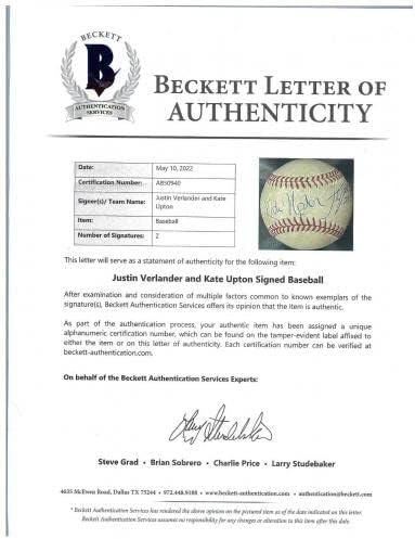 Rijetko Justin Verlander & Supruga Kate Upton potpisao igru ​​Rabljeni bejzbol Beckett COA - MLB autogradna