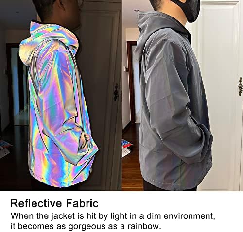 LZLRUN Rainbow Reflective Coat Hoodded Windbreaker modni holografski džepni Sako visoke vidljivosti