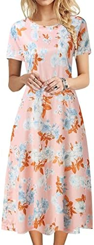 WXHN boemska duga haljina za žene modni kratki rukav okrugli vrat cvjetni tiskani ljetni kauzalne labave