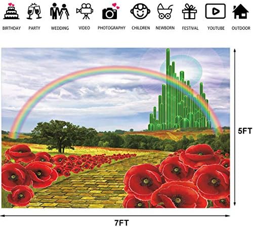 Foronly Emerald Castle Rainbow Backdrop 7wx5h Feet Wizard žuta cigla Road Poppy Field novorođenče beba tuš