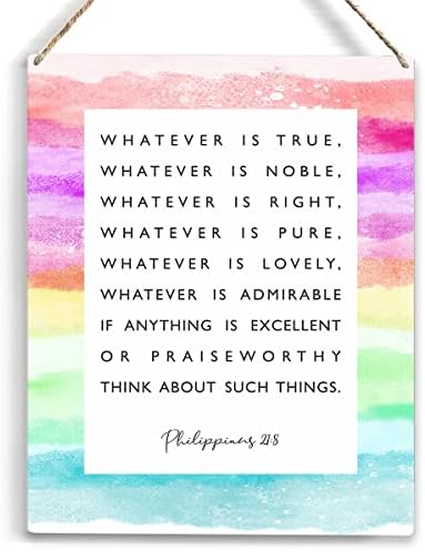 Inspirational sve što je plemenito biblijski stih drveni znak rustikalni Filippanjci 21: 8 Vodeni koš Rainbow