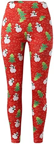 Ženske božićne tamke visokog struka Joga hlače Tummy Control Reindeer Snježne pahulje tiskane teretane