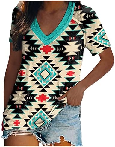 NOKMOPO T majice za žene plus veličine V Rezervoar za vrat Mekani retro geometrijski grafički grafički bez
