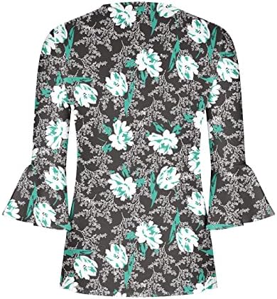 3/4 tunike za rukav za žene cvjetni tipka za cvjetni ispis V izrez casual bluza košulje nagnuto prednje